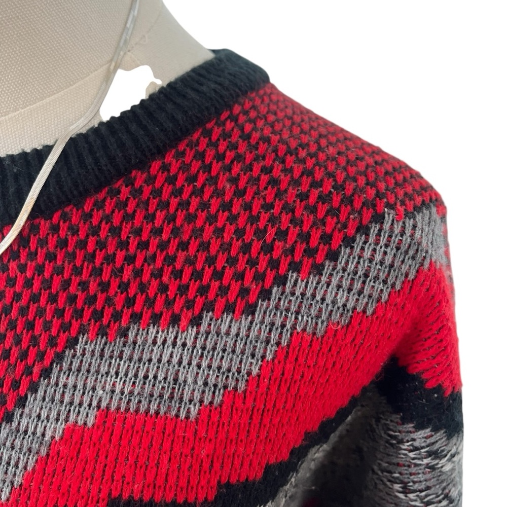 Vintage 80s Sears abstract acrylic crewneck sweater red black gray - Picture 9 of 15
